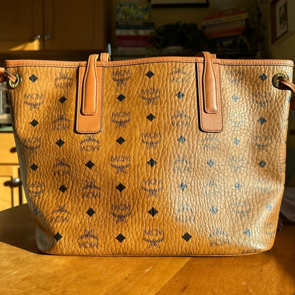 MCM Cognac Visetos Tote Bag with Reversible Geometric interior. Gently used! - Picture 11 of 16